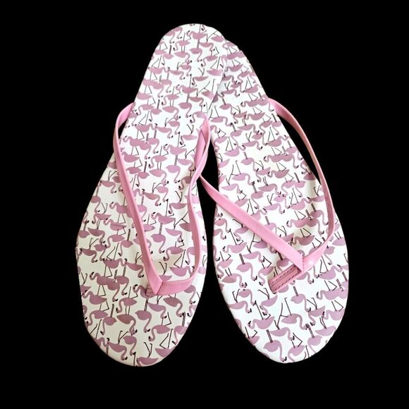 LAUREN CONRD Cute Pink & White Flamingo Flip flop Sandals. - Picture 7 of 11